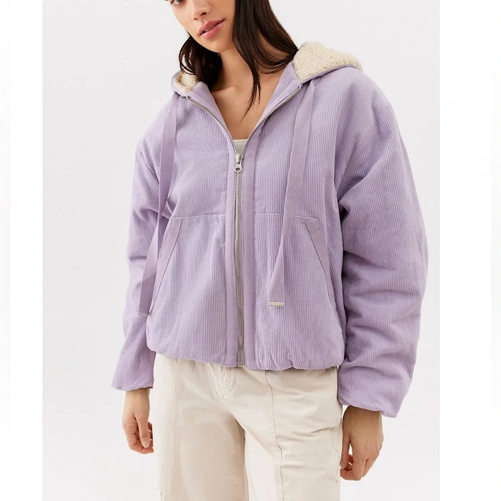 NWT UO Casey Corduroy Zip-Up Hooded Jacket Coat in Lavender - Picture 1 of 5
